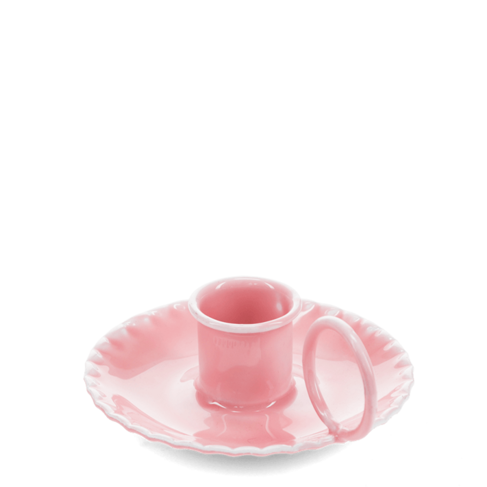 Flamingo Pink Enamel chamberstick Scalloped candle holder