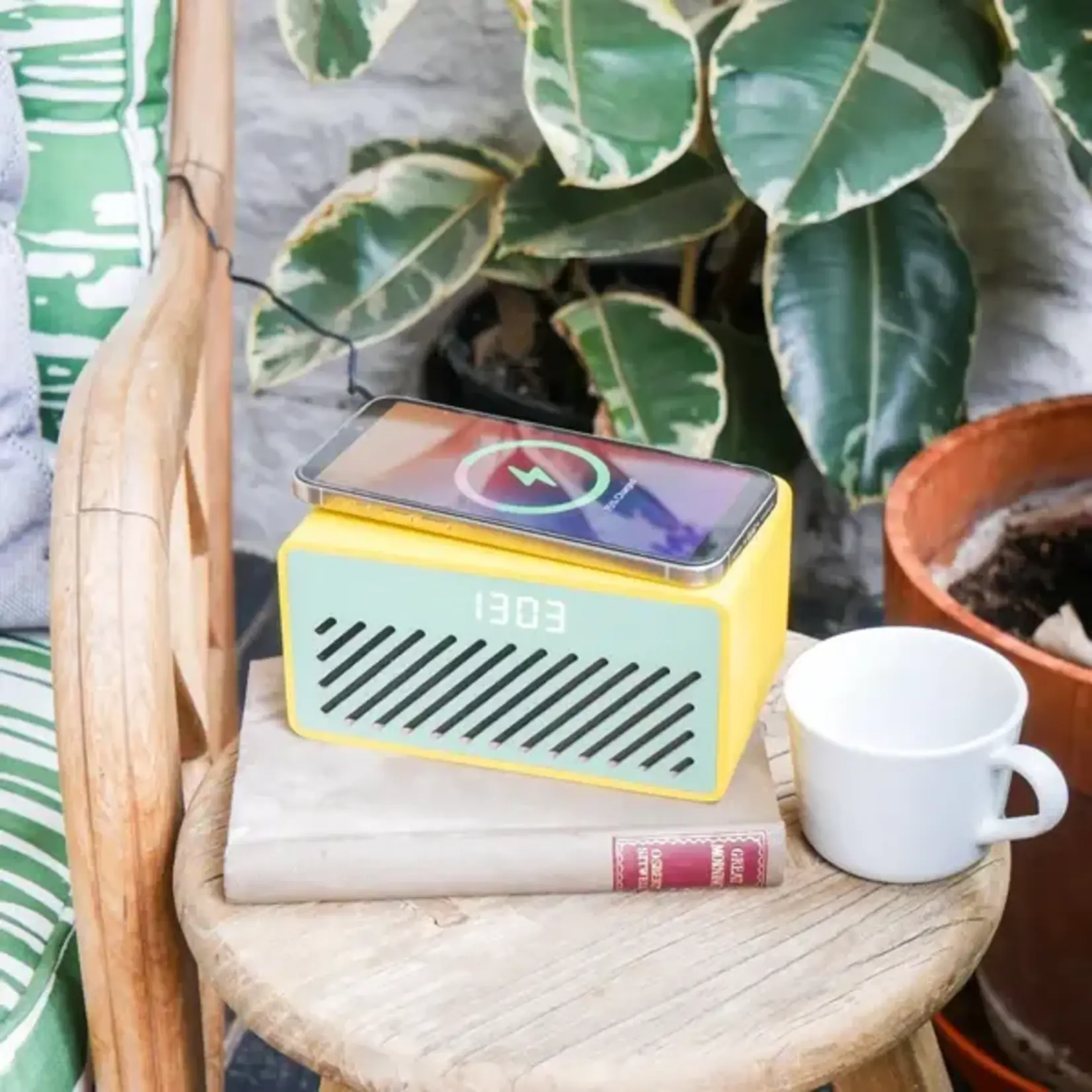 Steepletone Rise Alarm Clock, Bluetooth Speaker and Charger Yellow and Green