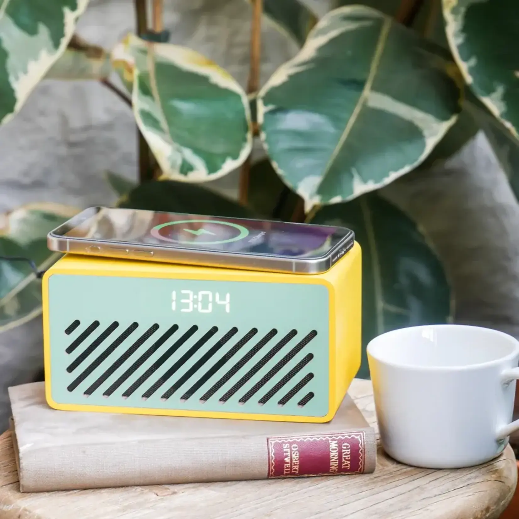Steepletone Rise Alarm Clock, Bluetooth Speaker and Charger Yellow and Green