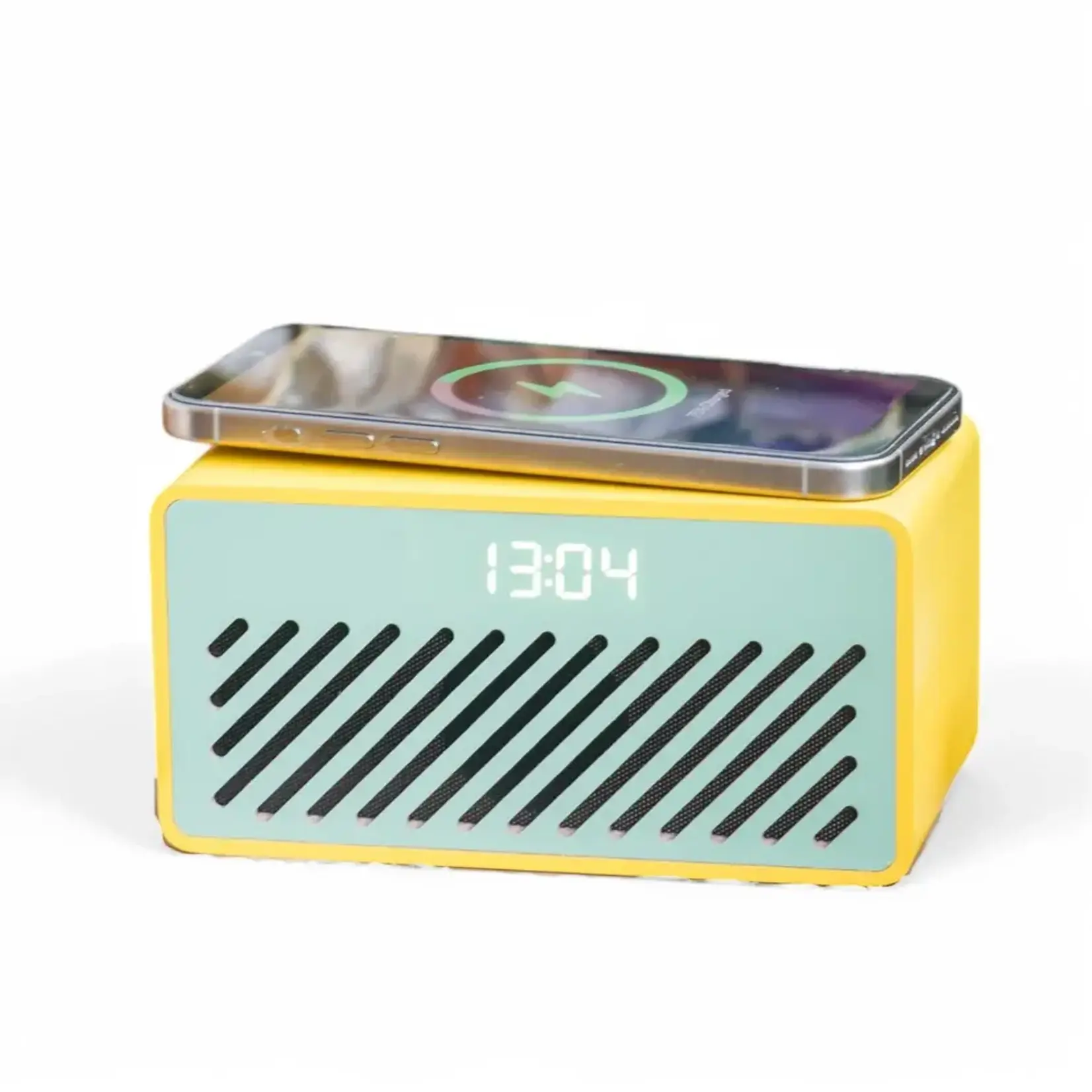 Steepletone Rise Alarm Clock, Bluetooth Speaker and Charger Yellow and Green