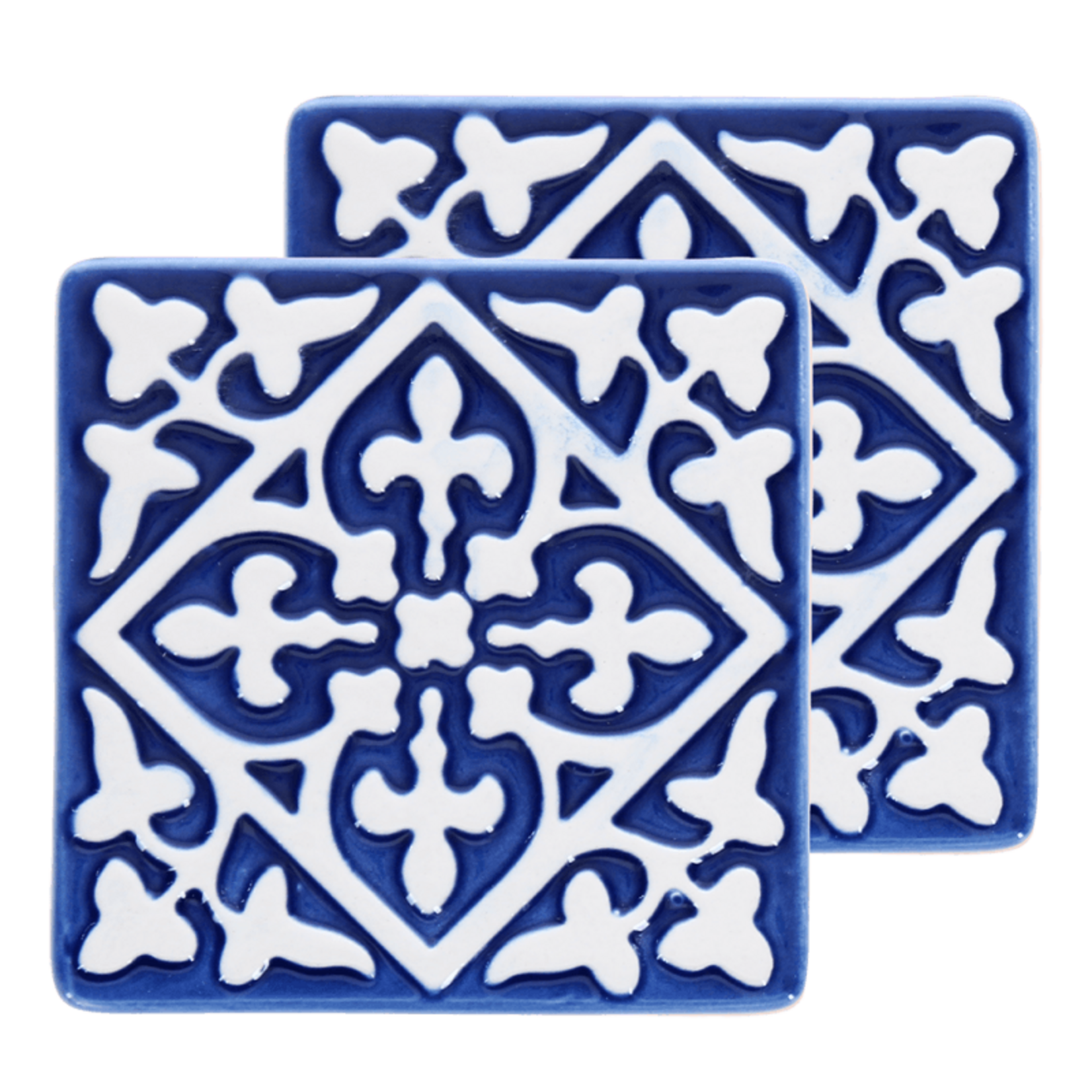 Blue and white Embossed Ceramic tile coasters