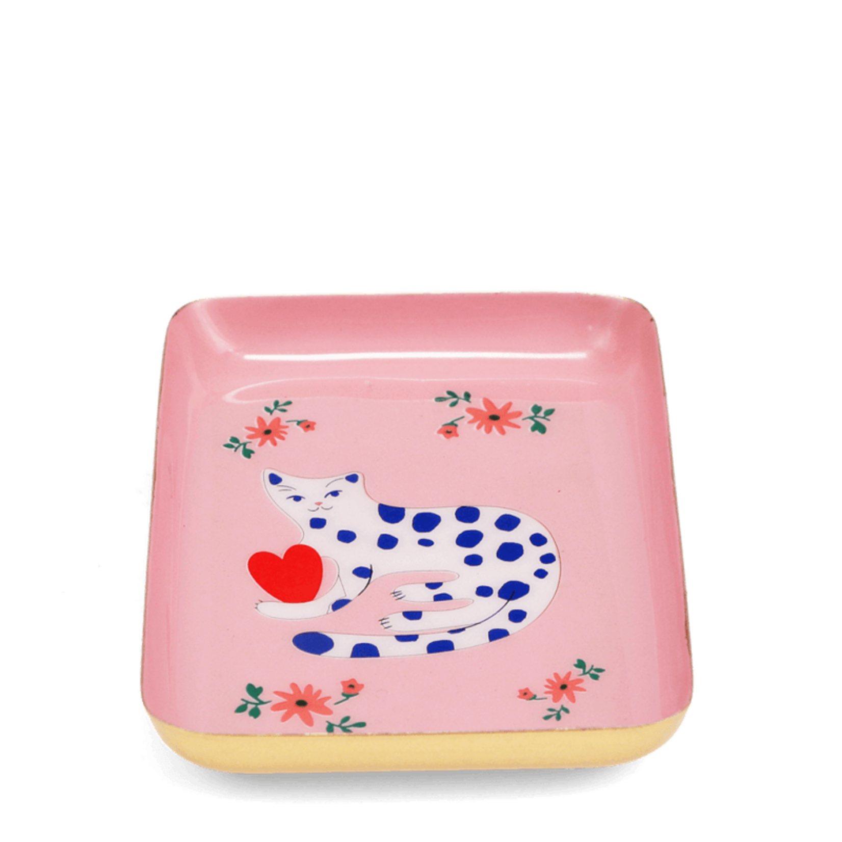 Spotty cat Mini rectangular enamel trinket tray
