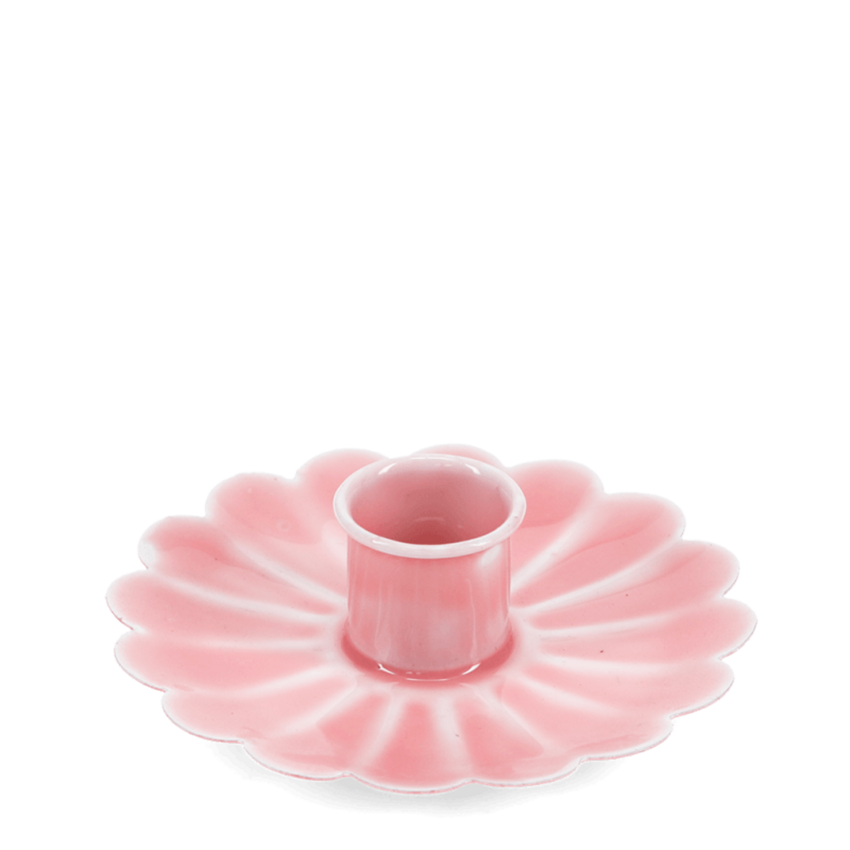 Flamingo Pink Enamel flat flower candle holder