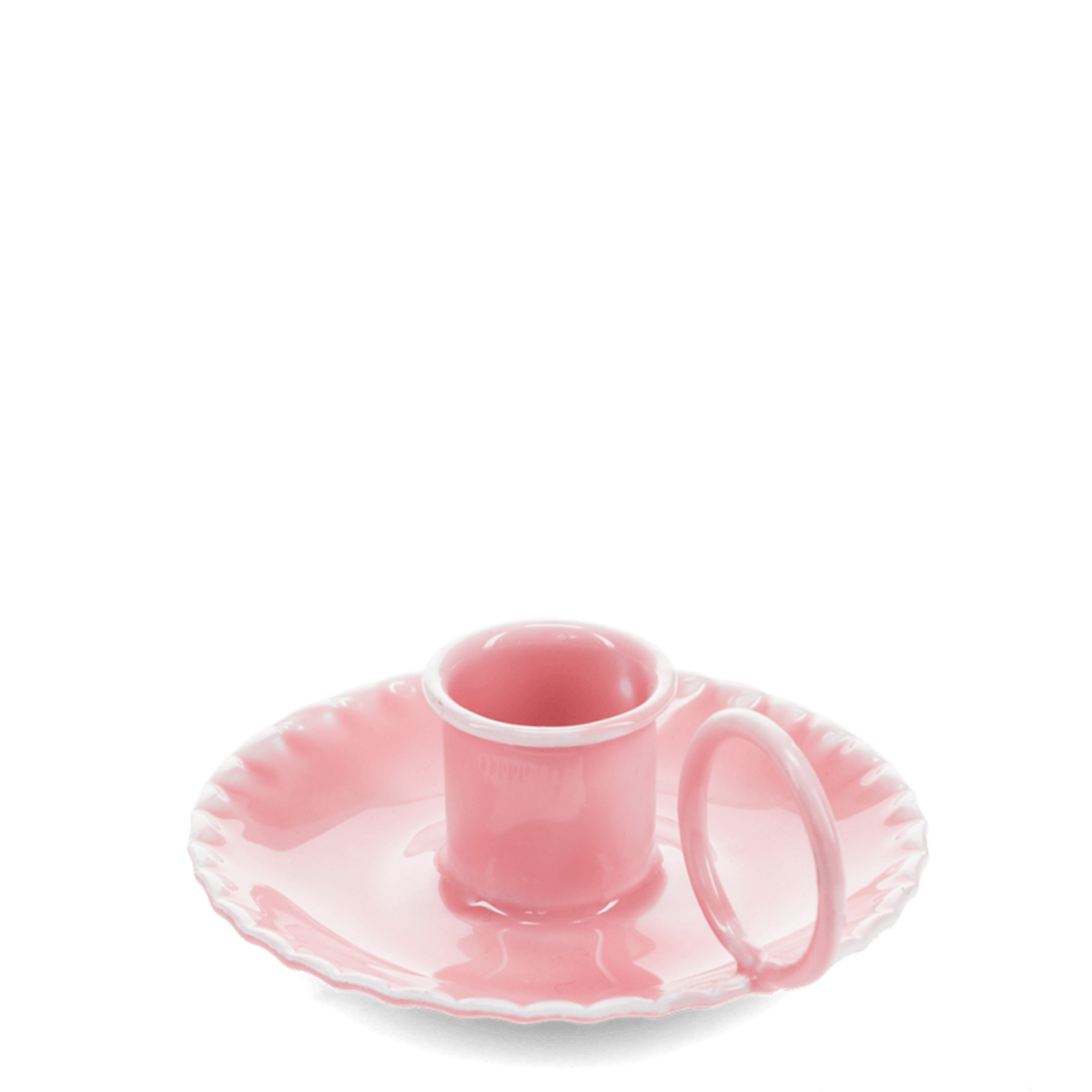 Flamingo Pink Enamel chamberstick Scalloped candle holder