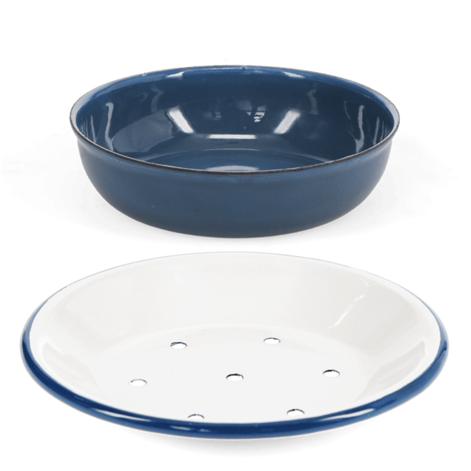 Petrol blue Round two-part enamel soap dish