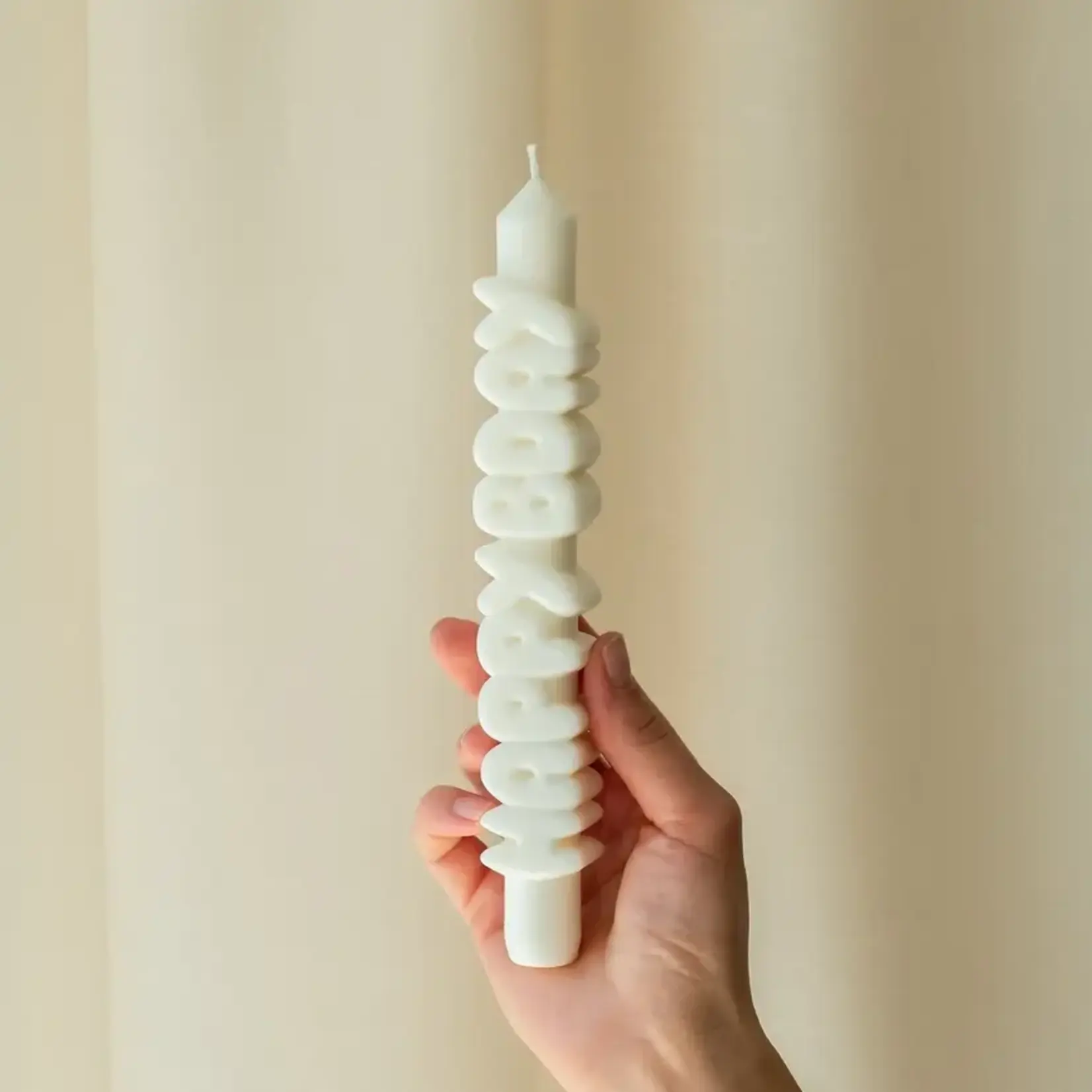 Candlehand 3D Taper Candle Happy Bday White
