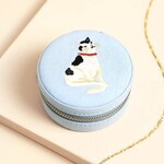 Lisa Angel Embroidered Blue Cat Round Jewellery Case