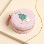 Lisa Angel Embroidered Pink Dog Round Jewellery Case