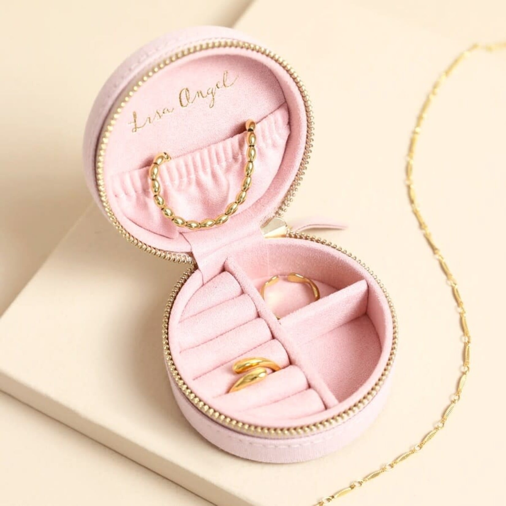 Lisa Angel Embroidered Pink Dog Round Jewellery Case