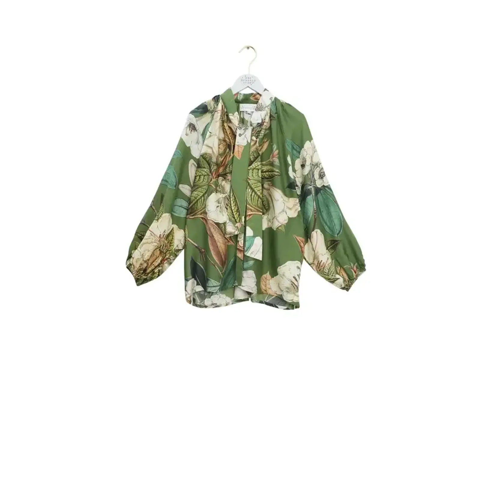 ONE HUNDRED STARS Rhodoleia Green Pussybow Blouse