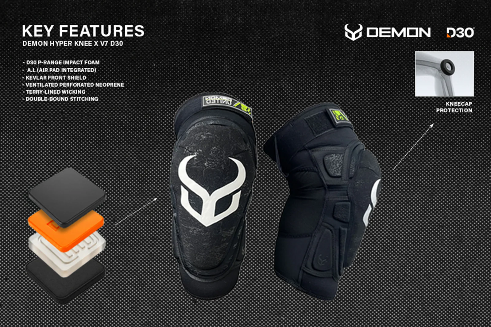 Demon Hyper Knee Pads X V7 D3O/AI - ginocchiera  snowboard & mtb