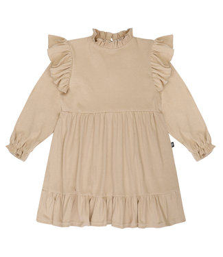 By Kels Ruffle Dress | Rib Uni Sand