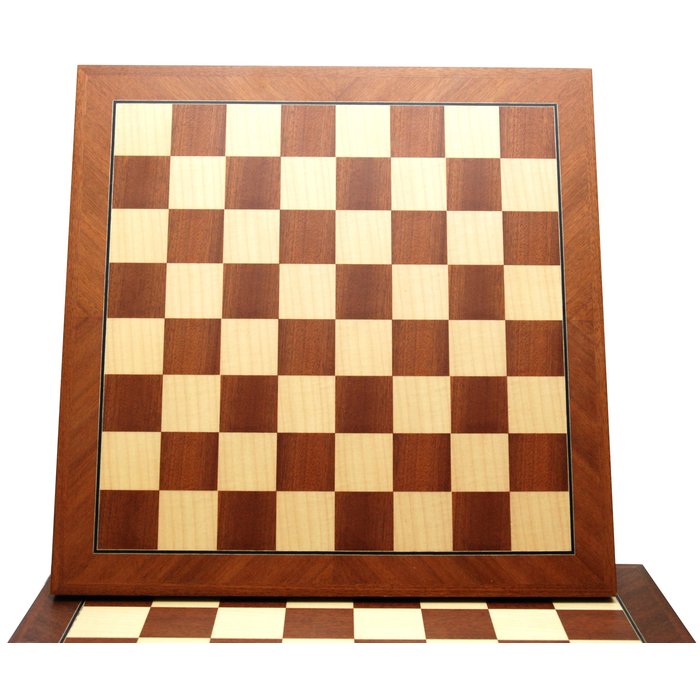 HOT Games Schaakbord gemaakt van mahonie- en ahornhout - Maat 6 - Veldmaat: 55 mm - 44 x 44 cm