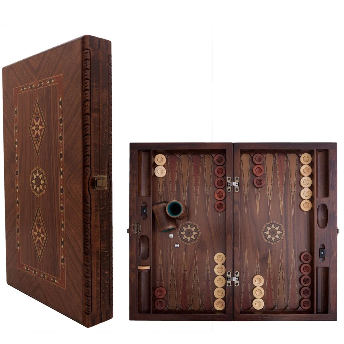 Helena Wood Art Backgammon - Tavla - Handgemaakt - Hout - Luxe uitgave - 52 x 30 x 7 cm
