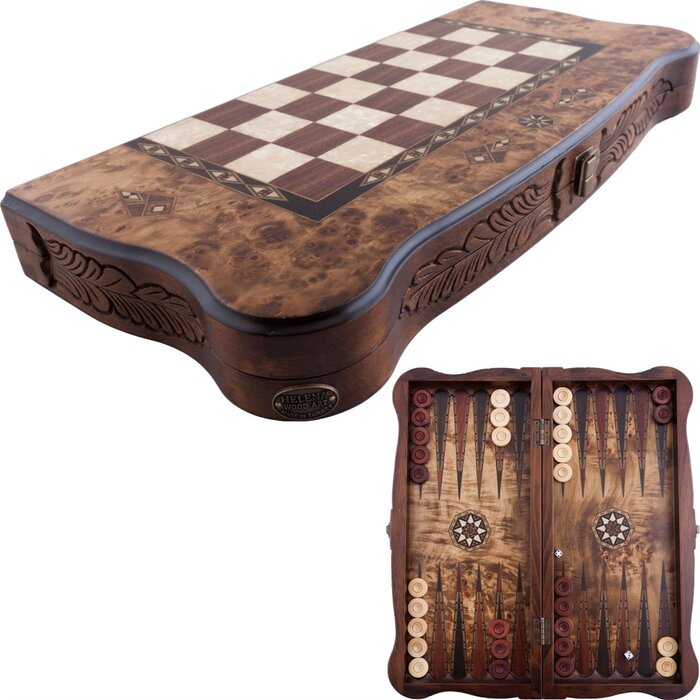 Helena Wood Art Handgemaakte Houten Backgammon Speelset van Hoge Kwaliteit - Tavla - 100% Hout - Luxe uitgave - TricTrac - 52 x 24 cm