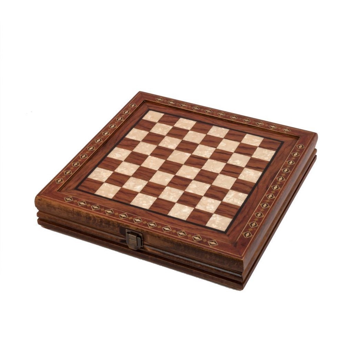 Helena Wood Art Handgemaakte houten schaakbord met opbergsysteem - Metalen Schaakstukken - Luxe uitgave - Schaakspel - Schaakset - Schaken - Chess - 30,5 x 30,5 cm