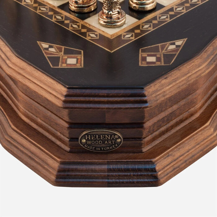 Helena Wood Art Handgemaakte houten schaakbord met opbergsysteem - Metalen Schaakstukken - Luxe uitgave - Schaakspel - Schaakset - Schaken - Chess - 38,5 x 38,5 cm