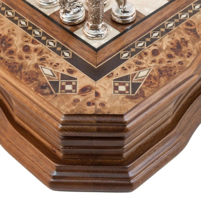 Helena Wood Art Handgemaakte houten schaakbord met opbergsysteem - Metalen Schaakstukken - Luxe uitgave - Schaakspel - Schaakset - Schaken - Chess - 40 x 40 cm