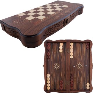 Helena Wood Art Handgemaakte Backgammon Speelset - 52 x 24 cm