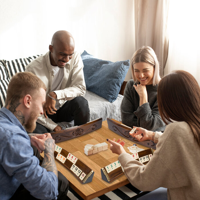 Helena Wood Art Handgemaakte Ovale Rummy Speelset voor 6 spelers - Okey - Luxe uitgave - Inclusief Tas - Rummi