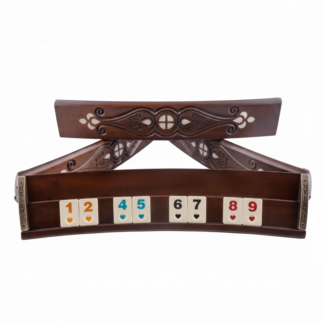 Helena Wood Art Handgemaakte Ovale Rummy Speelset - Okey - Luxe uitgave - Inclusief Tas - Rummi
