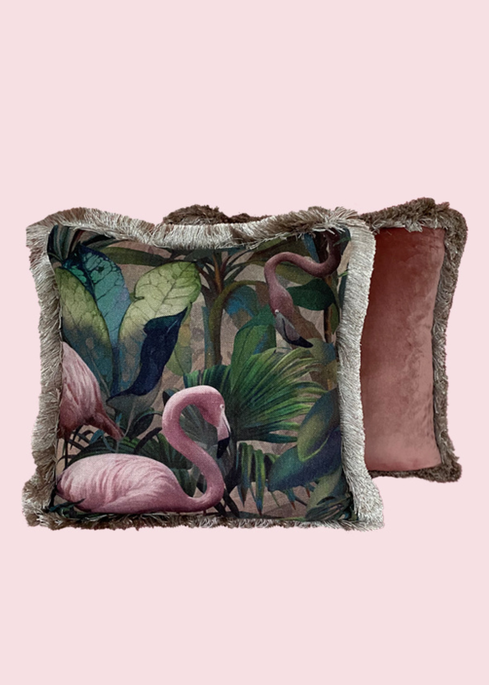Esther's Set van twee sierkussens uit de Flamingo kamer, gouden pluche