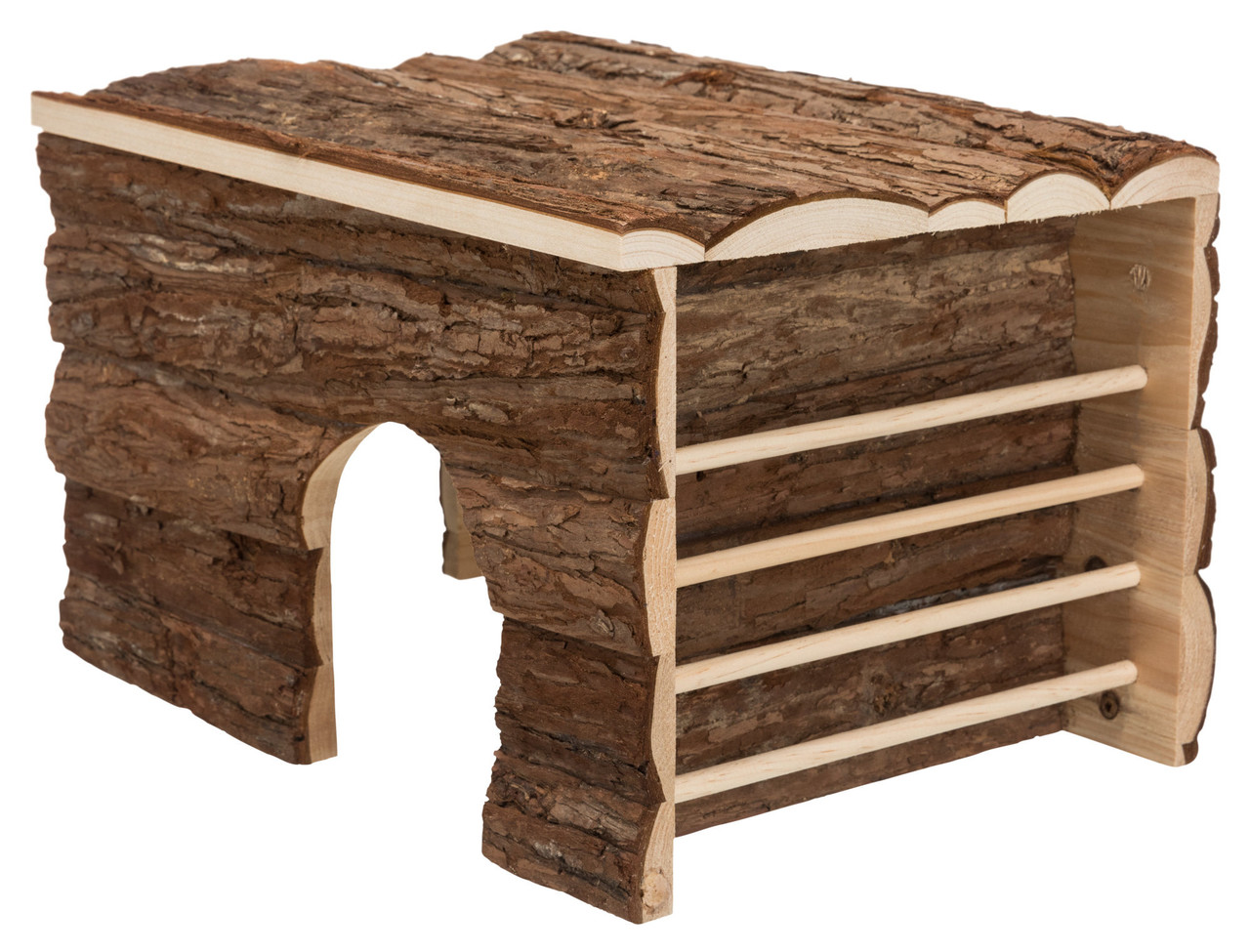 Trixie Trixie Houten Huis Ila met Ruif Schorshout - 40x25x29 cm Trixie Trixie Houten Huis Ila met Ruif Schorshout - 40x25x29 cm