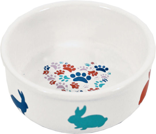 Gebr. de Boon Stenen Konijnen Voerbak - ø 11 cm - Wit met Pastel Print Gebr. de Boon Stenen Konijnen Voerbak - ø 11 cm - Wit met Pastel Print