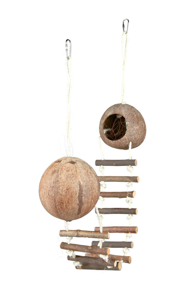 Trixie Trixie Kokosnoothuis met Touwladder Hangmodel Trixie Trixie Kokosnoothuis met Touwladder Hangmodel