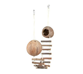 Trixie Trixie Kokosnoothuis met Touwladder Hangmodel Trixie Trixie Kokosnoothuis met Touwladder Hangmodel