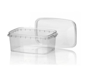 Plastic bewaar bak vierkant 1000ml met sluitzegel Plastic bewaar bak vierkant 1000ml met sluitzegel