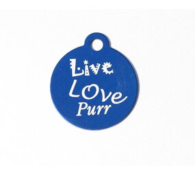 IMARC Kattenpenning – Rond – Live Love Purr – Blauw - Klein Ø2 cm