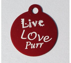 IMARC Kattenpenning – Rond – Live Love Purr – Rood - Klein Ø2 cm