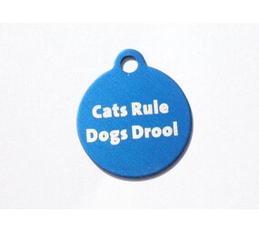 IMARC Kattenpenning – Rond – Cats Rule Dogs Drool – Blauw - Klein Ø2 cm