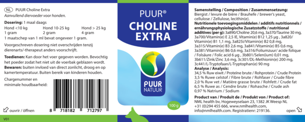 PUUR PUUR Choline Extra - Hond - 100 gram PUUR PUUR Choline Extra - Hond - 100 gram