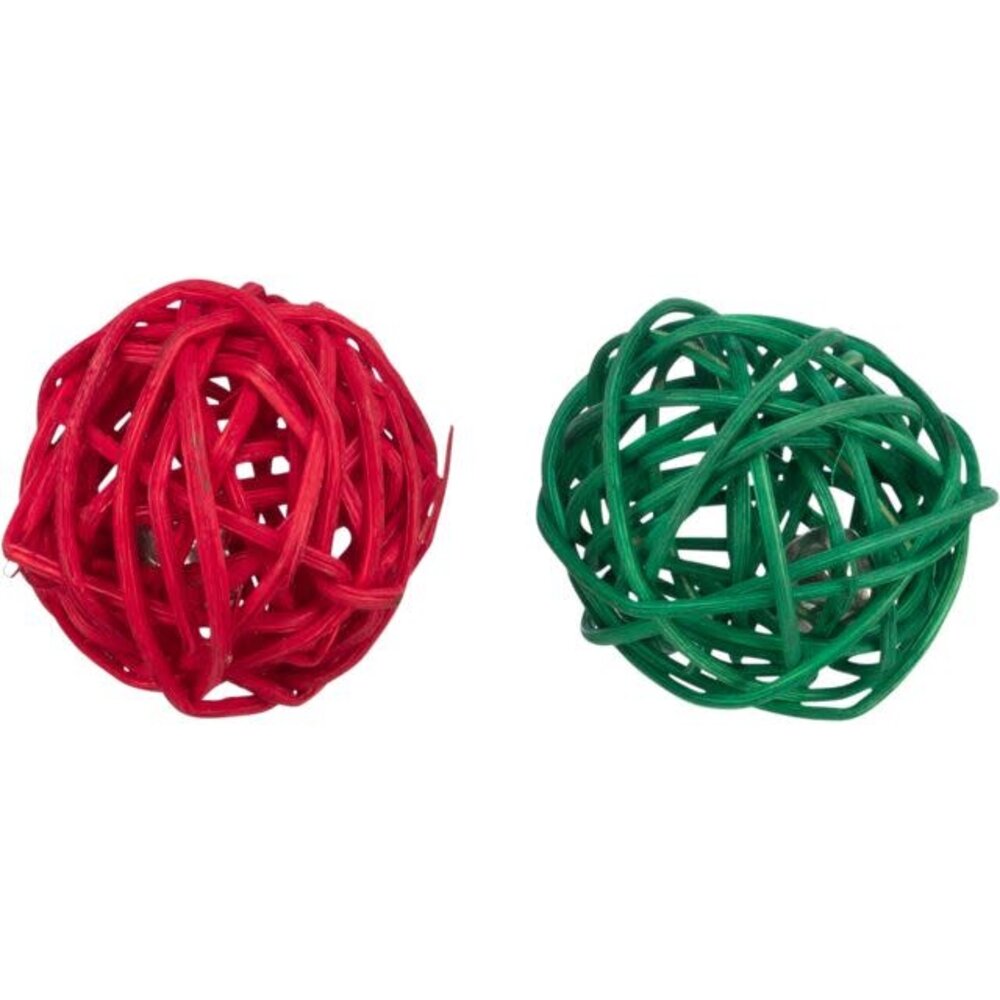 Trixie Trixie Xmas set Rotan Ballen met Bel - 4 cm Trixie Trixie Xmas set Rotan Ballen met Bel - 4 cm