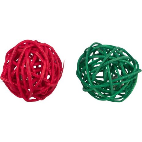 Trixie Trixie Xmas set Rotan Ballen met Bel - 4 cm Trixie Trixie Xmas set Rotan Ballen met Bel - 4 cm
