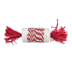 Trixie Speelrol Sisal met Papier - rood-wit  - 18 cm Trixie Speelrol Sisal met Papier - rood-wit  - 18 cm