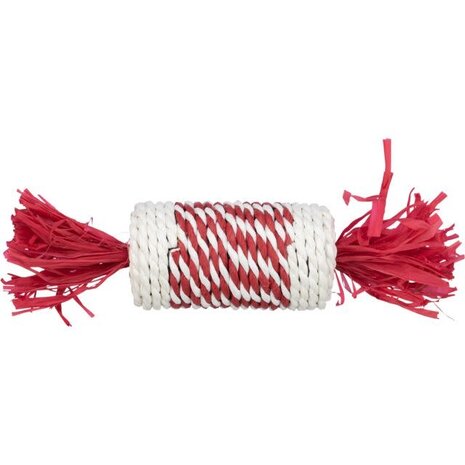 Trixie Speelrol Sisal met Papier - rood-wit - 18 cm Trixie Speelrol Sisal met Papier - rood-wit - 18 cm