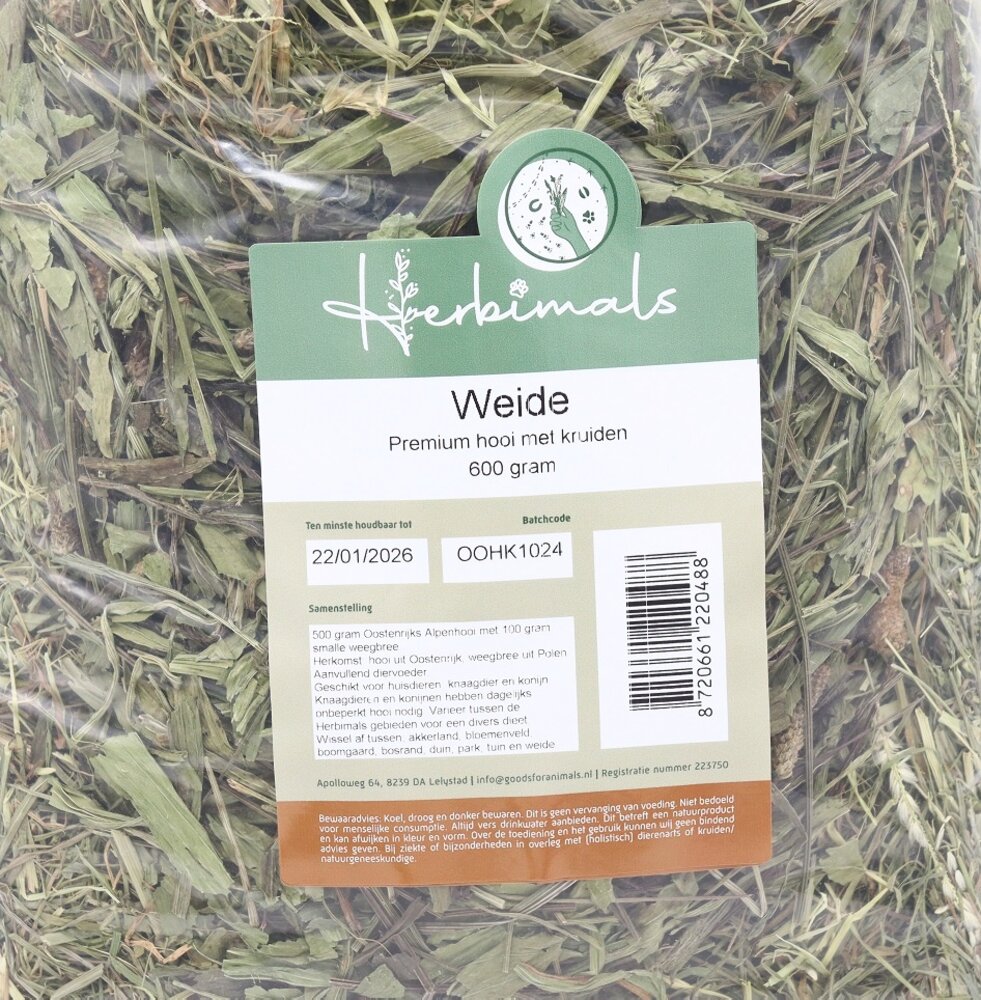 Herbimals Herbimals Weide - 600 gram - Premium hooi met kruiden Herbimals Herbimals Weide - 600 gram - Premium hooi met kruiden