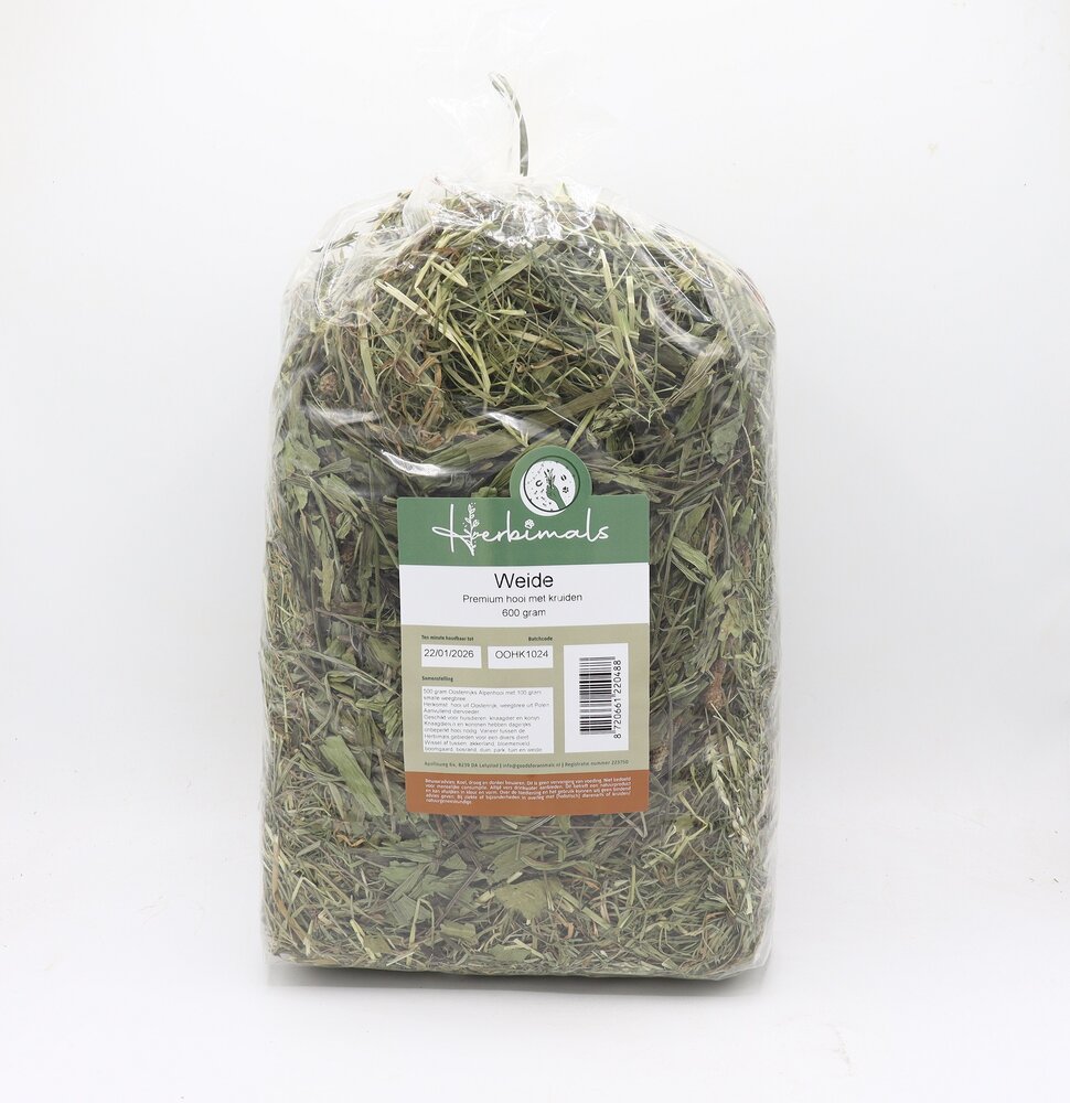 Herbimals Herbimals Weide - 600 gram - Premium hooi met kruiden Herbimals Herbimals Weide - 600 gram - Premium hooi met kruiden