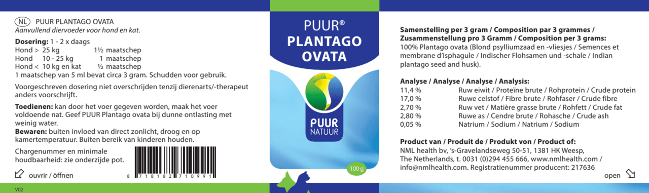 PUUR Puur Plantago Ovata - 100 gr PUUR Puur Plantago Ovata - 100 gr