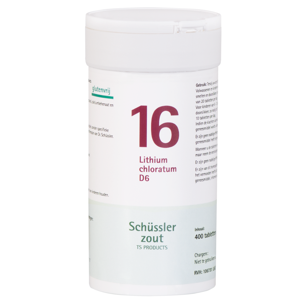 Schüssler Schüssler zout - Celzout nummer 16 - Lithium Chloratum - 400 tabletten Schüssler Schüssler zout - Celzout nummer 16 - Lithium Chloratum - 400 tabletten