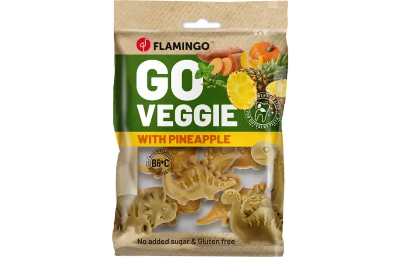 Flamingo Veggie Snacks met Ananas - DINO - 120 gram Flamingo Veggie Snacks met Ananas - DINO - 120 gram