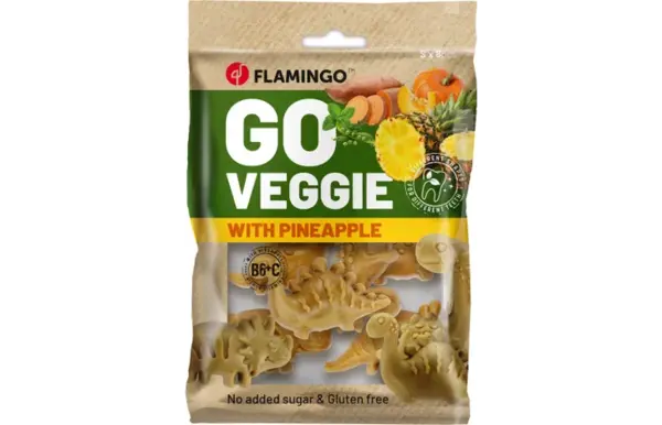 Flamingo Veggie Snacks met Ananas - DINO - 120 gram Flamingo Veggie Snacks met Ananas - DINO - 120 gram