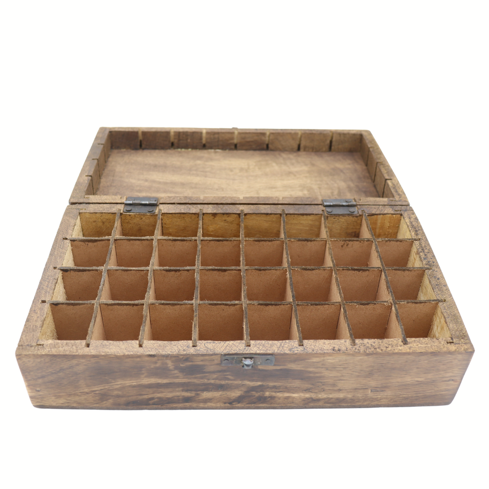 Herbimals Essentiële oliën bewaar kist – mangohout – 32 vakjes