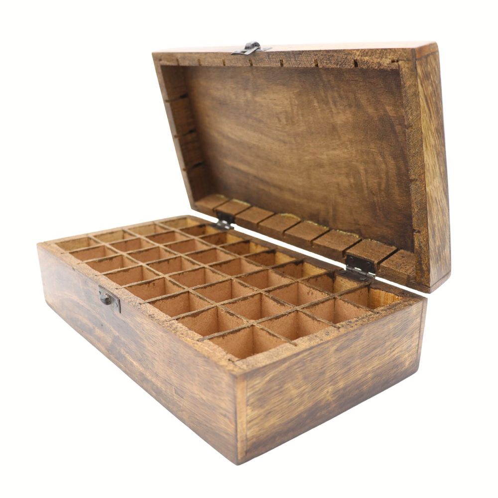 Herbimals Essentiële oliën bewaarkist - mangohout - 32 vakjes