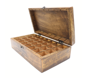 Herbimals Essentiële oliën bewaar kist – mangohout – 32 vakjes