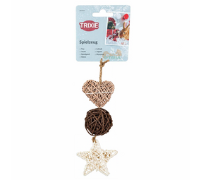 Trixie Trixie XMAS Knaagspeeltjes Rotan Knaagset - Ster - Bal - Hart - 5-6 cm