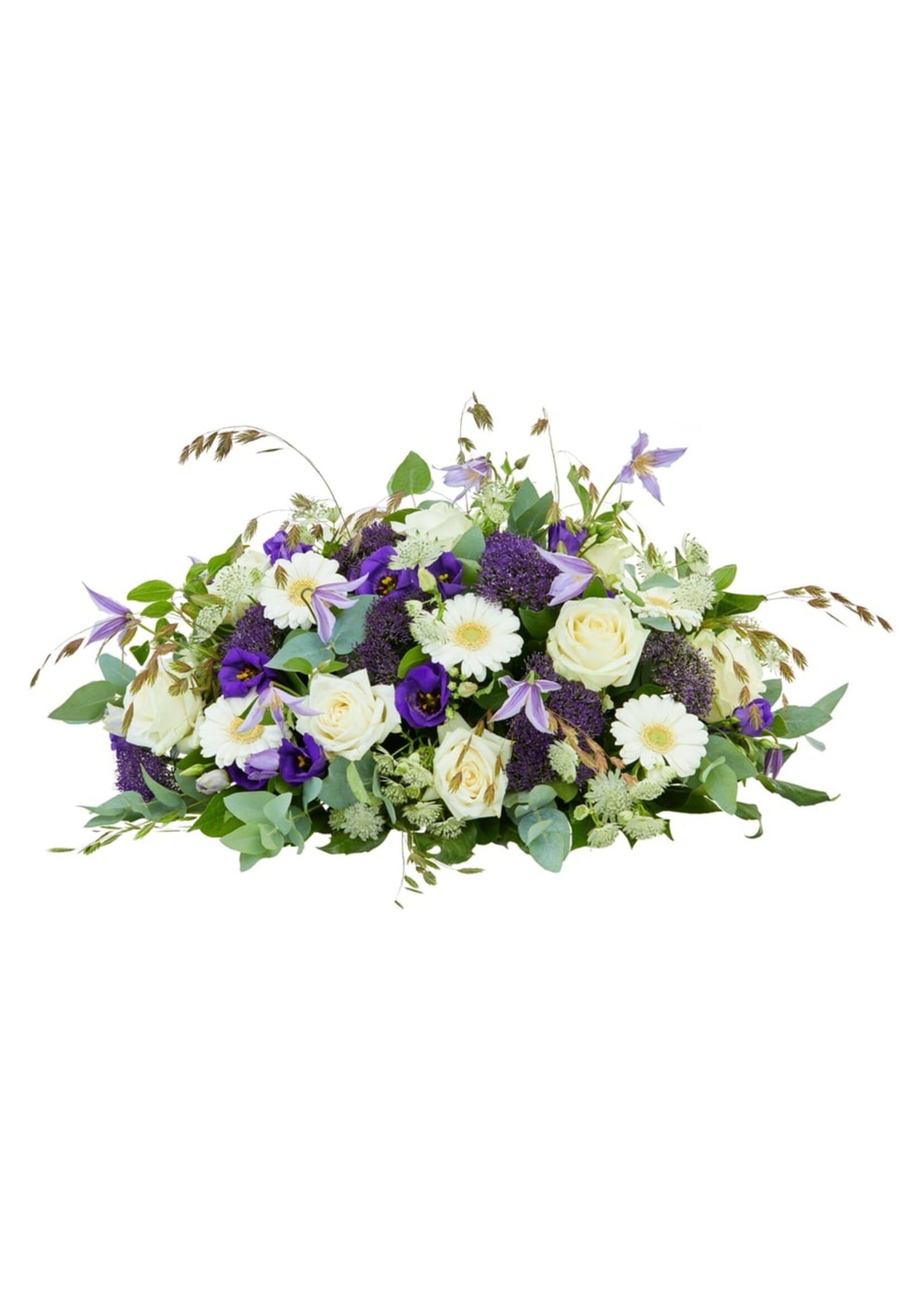 Rouwstuk rond seizoensbloemen incl. 2 linten